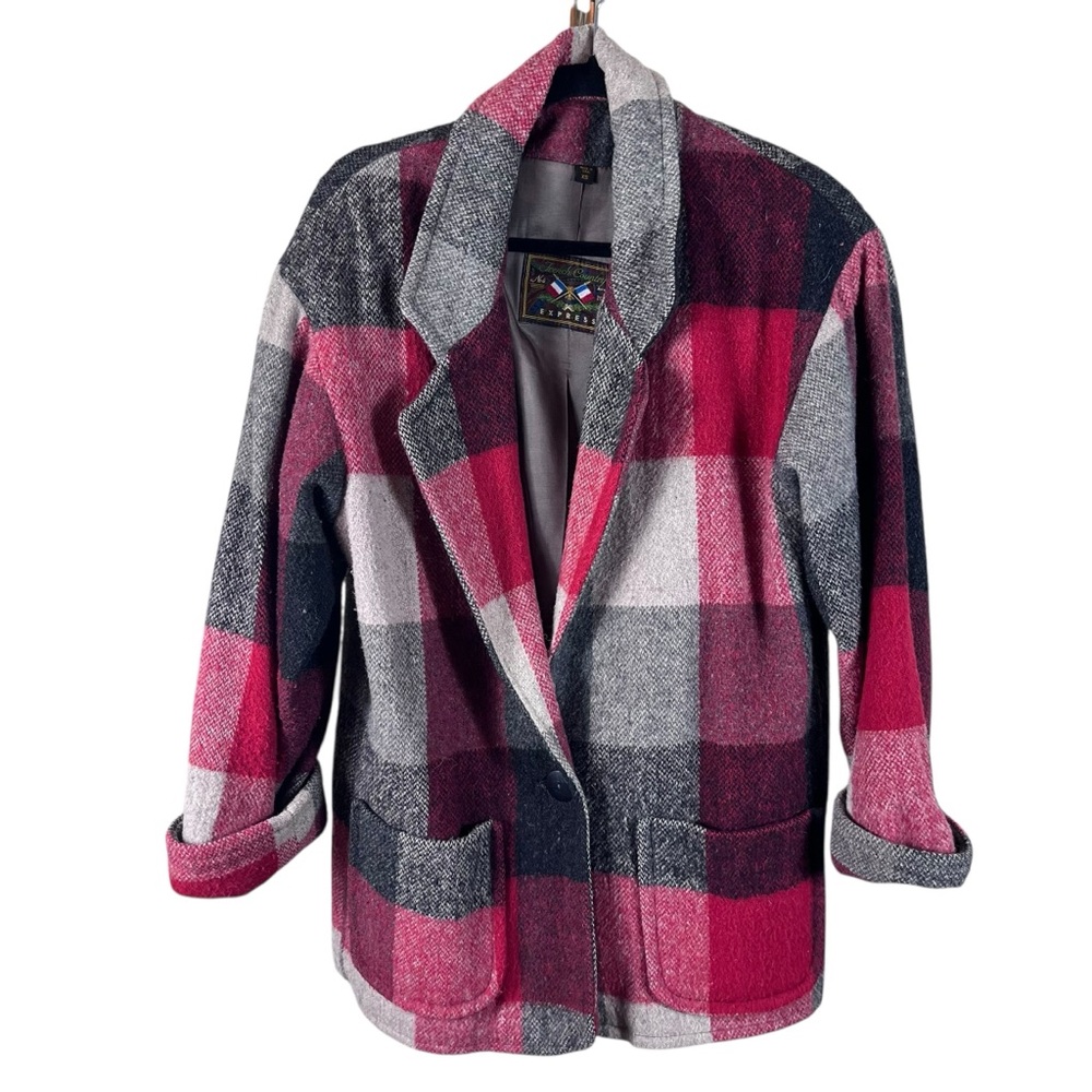 Express Vibrant Pink and Gray Checkered Utility Jacket